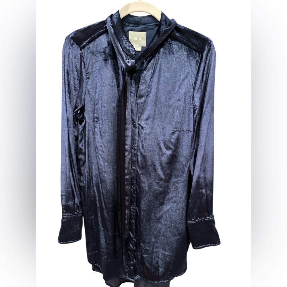 Anthropologie Velvet Navy Blue Button-Up Shirt